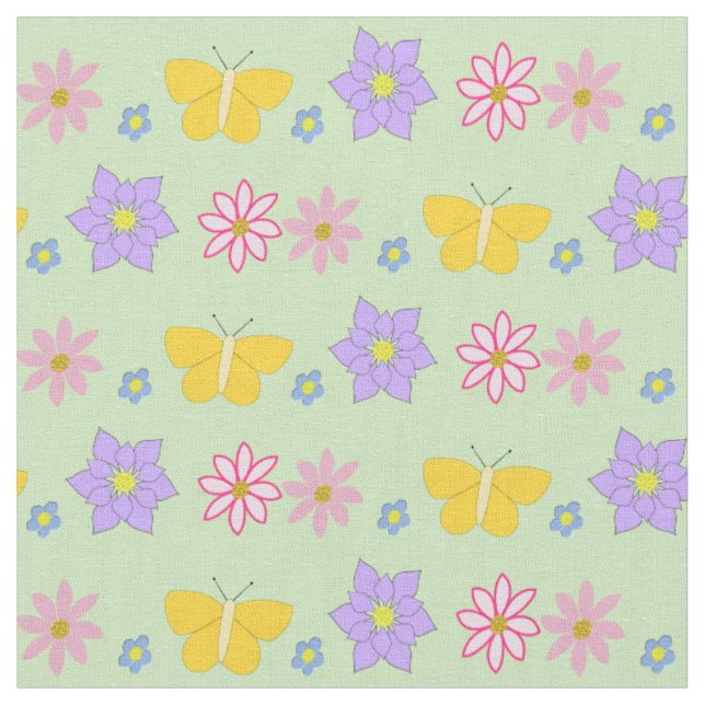 Mothers Day Flowers and Butterflies Patterned Fabric (Close Up)