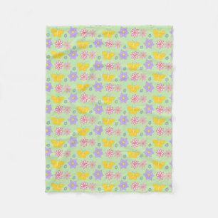 Mothers Day Flowers and Butterflies Patterned Fleece Blanket