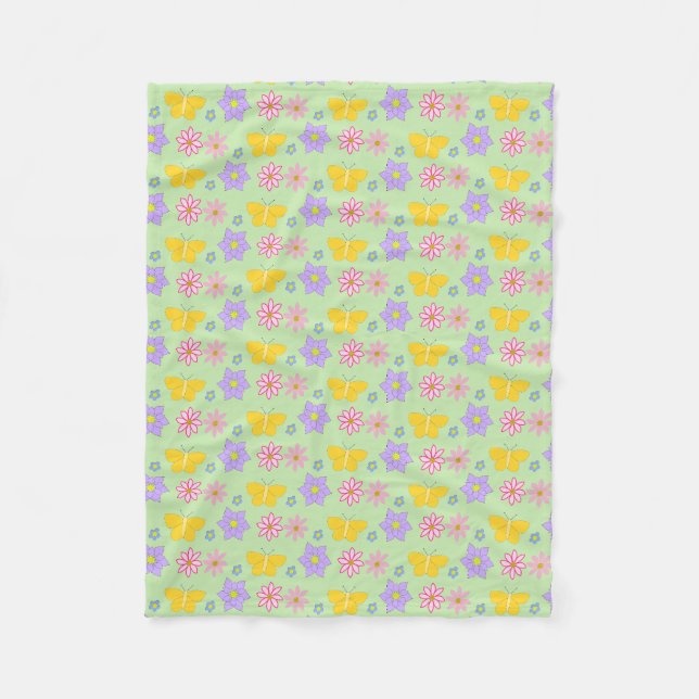 Mothers Day Flowers and Butterflies Patterned Fleece Blanket (Front)