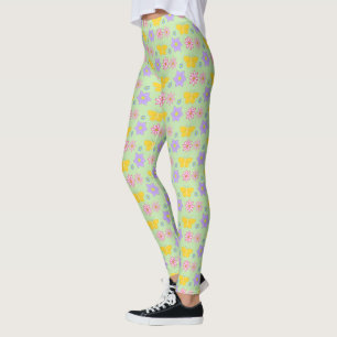Mothers Day Flowers and Butterflies Patterned Leggings