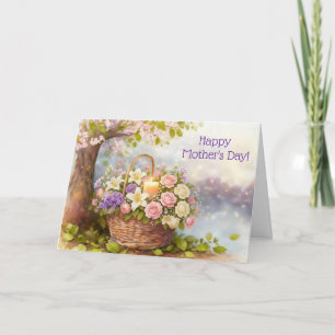 Mothers Day Flowers Floral Basket with Candle Card
