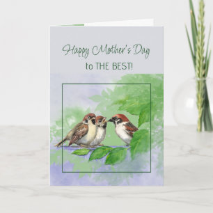 Mother's Day Flowers Sparrow Birds Cute Card