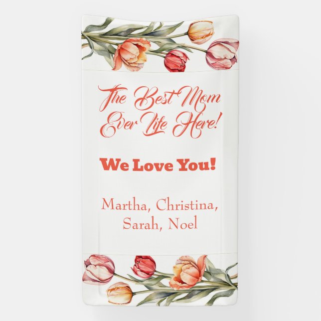 Mother's Day Flowers Tulips Watercolor.  Banne Banner (Vertical)