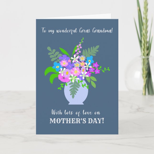 Mothers Day For Great Grandma Vase of Flowers Card (Front)