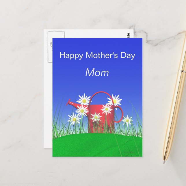 Mothers Day for Mum Daisies and Watering Can Postcard (Front/Back In Situ)