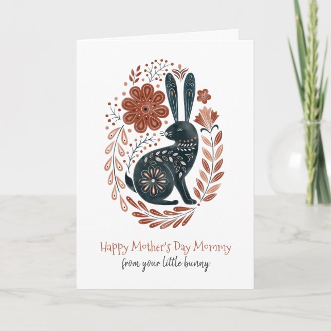 Mother's Day For Mummy Woodland Bunny Holiday Card (Front)