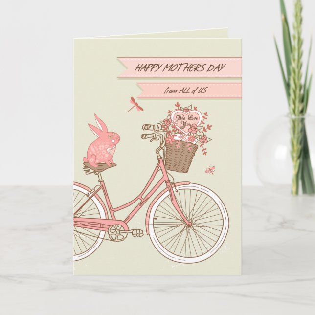 Mother's Day from All of Us Retro Bicycle Flowers Card (Front)