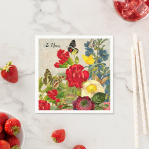 Mother's Day Garden Carnations Roses Butterflies Napkin