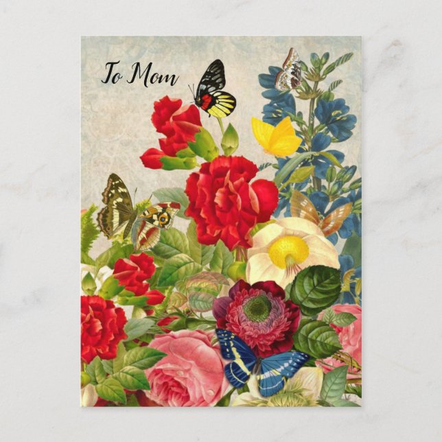 Mother's Day Garden Carnations Roses Butterflies Postcard (Front)