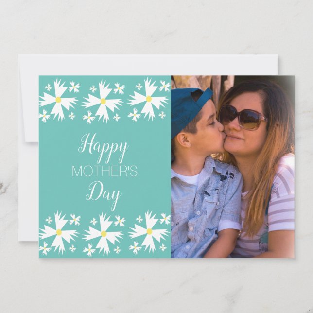 Mother's Day Geometrical Daisy Photo Holiday Card (Front)