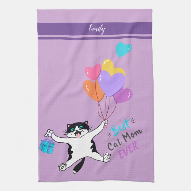 Mother's Day Gift Best Cat Mum Ever Tea Towel (Vertical)