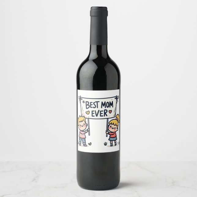 Mother's Day Gift | Best Mum Ever Wine Label (Front)