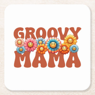 Mother's Day Gift Groovy Mama Square Paper Coaster