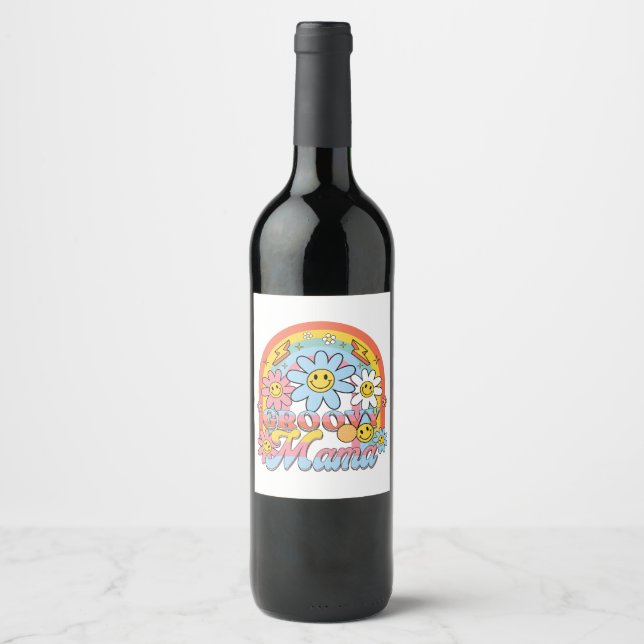 Mother's Day Gift | Groovy Mama Wine Label (Front)