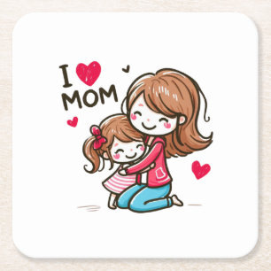 Mother's Day Gift I Love Mum Square Paper Coaster