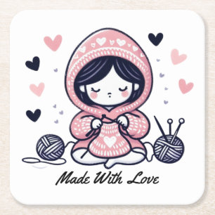 Mother's Day Gift Made With Love Square Paper Coaster