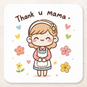 Mother's Day Gift Thank You Mama Square Paper Coaster