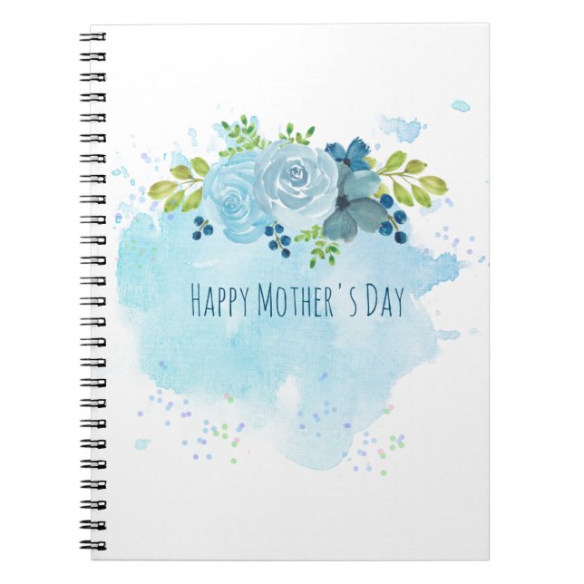 Mothers Day Gifts Modern Dusty Blue Flowers Custom Notebook (Front)