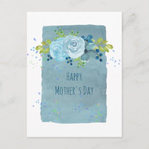 Mothers Day Gifts Modern Dusty Blue Flowers Custom Postcard