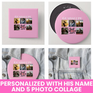 Mother's Day Gifts Photo Collage Trendy Pink 3 Cm Round Badge