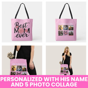 Mother's Day Gifts Photo Collage Trendy Pink Scrip Crossbody Bag