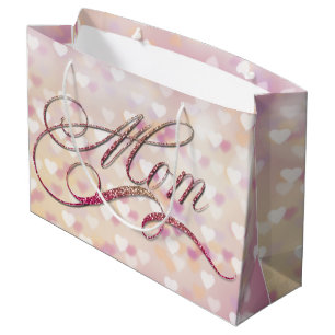 Mother's Day - Glitter Word Art Bokeh Hearts Large Gift Bag