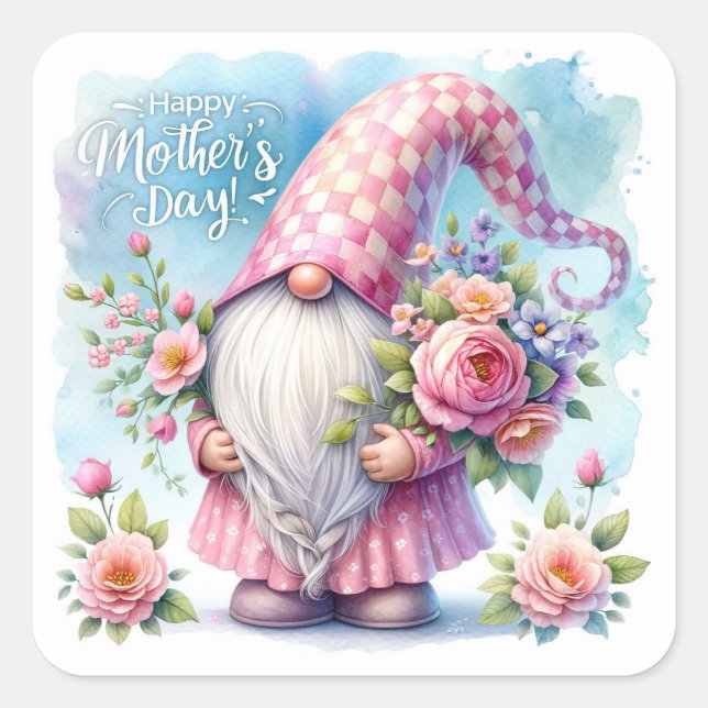 Mother's Day Gnome Love Square Sticker (Front)