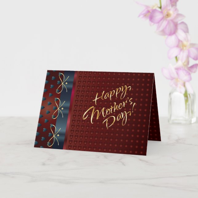 Mother's Day Gold Lettering Elegant Purple Hearts Card (Orchid)