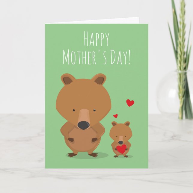 Mother's Day Green Animal Bear Cub Heart Card (Front)