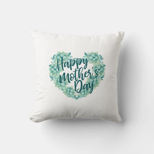 Mother's Day Green Floral Heart | Throw Pillow (Front)