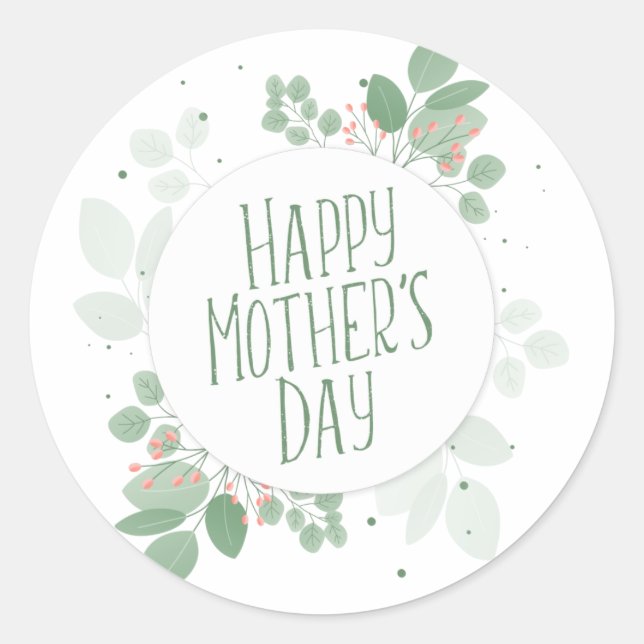 Mother's Day Green Leaves Wreath | Sticker (Front)