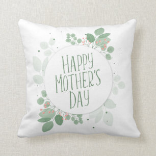 Mother's Day Green Leaves Wreath   Throw Pillow