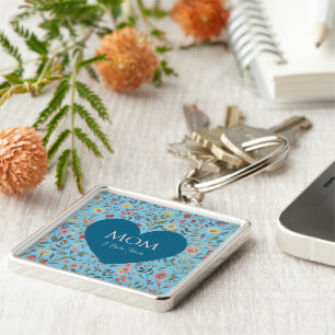 Mothers Day,,I Love You,Flowers Pattern,Love Heart Key Ring