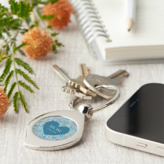 Mothers Day,I Love You,Flowers Pattern,Love Heart Key Ring