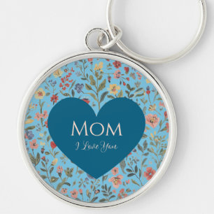 Mothers Day,,I Love You,Flowers Pattern,Love Heart Key Ring