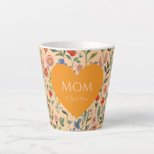 Mothers Day,I Love You,Flowers Pattern,Love Heart Latte Mug