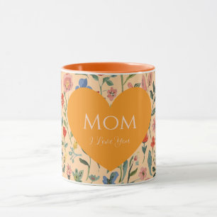 Mothers Day,I Love You,Flowers Pattern,Love Heart Mug