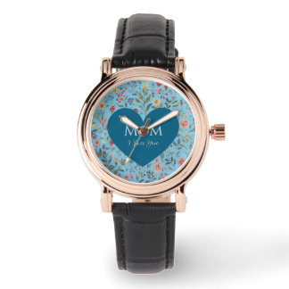 Mothers Day,I Love You,Flowers Pattern,Love Heart Watch