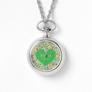 Mothers Day,I Love You,Flowers Pattern,Love Heart Watch