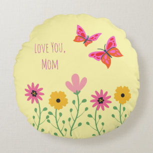 Mothers Day,I Love You Mum,Flowers Pattern Round Cushion