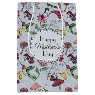 Mothers Day Kids Names Photo Hummingbird & Flowers Medium Gift Bag