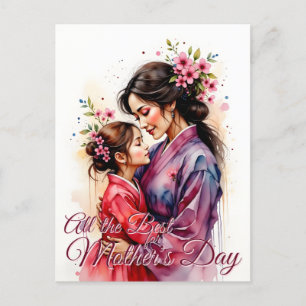 Mother's Day Kimono Art with Floral Embrace Holiday Postcard