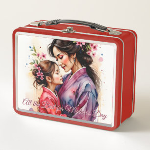 Mother's Day Kimono Art with Floral Embrace Metal Lunch Box