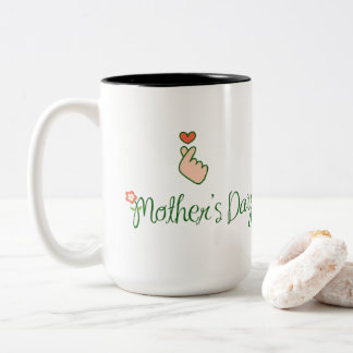 Mother's Day Korean Finger Heart Minimalist Cute M Two-Tone Coffee Mug