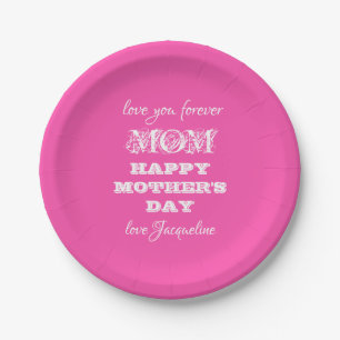 Mother's Day Love Mum Personalised Pretty Pink   Paper Plate