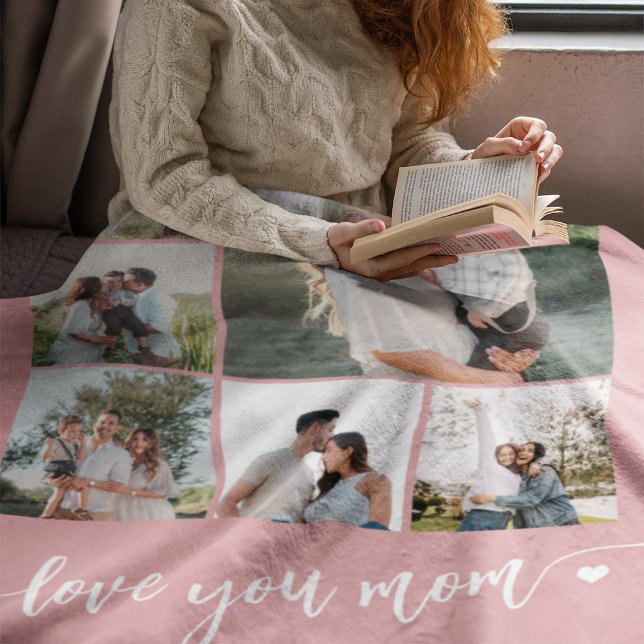 Mothers Day love you mum photo collage pink Fleece Blanket (Creator Uploaded)