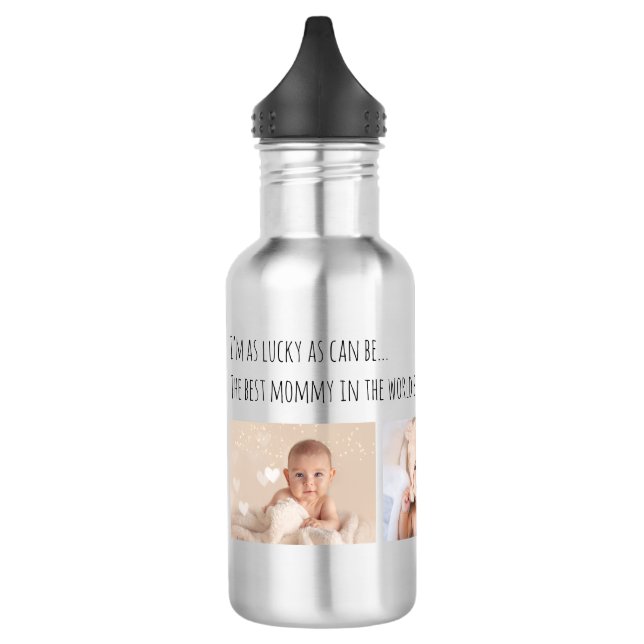 Mother's Day Lucky Me Best Mummy Photos Customised 532 Ml Water Bottle (Left)