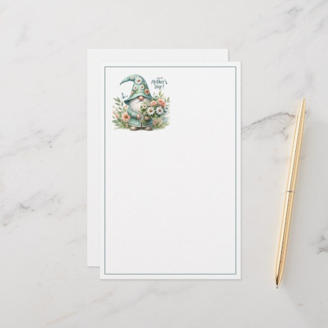 Mother's Day Magic: Whimsical Gnome Delight Stationery (Front/Back In Situ)