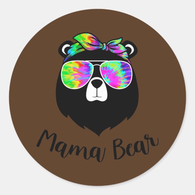 Mother's Day Mama Bear Tie Dye Sunglasses Women Classic Round Sticker (Front)
