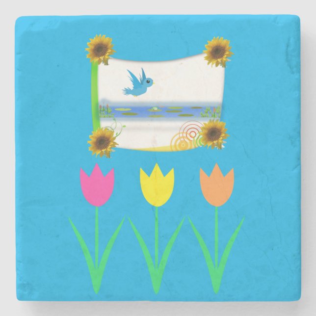 Mother's Day Marble Stone Coaster Spring (Front)